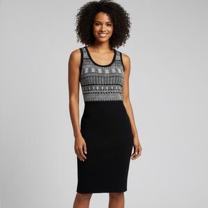 Grace Knit. Black and White Patterned Sleeveless Dress